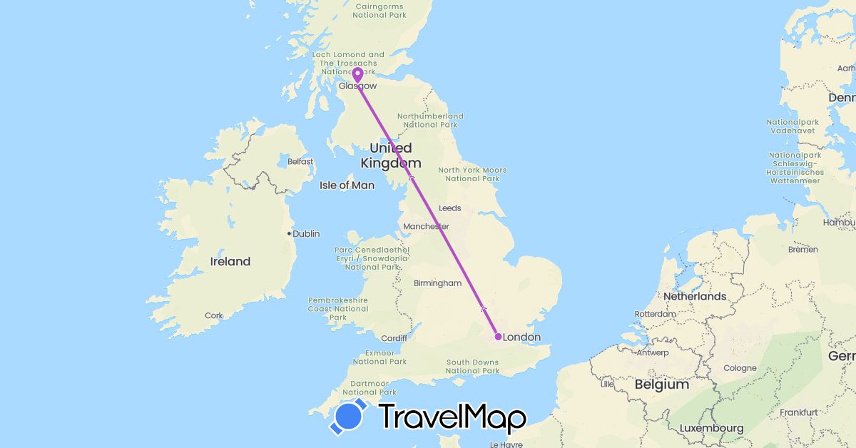 TravelMap itinerary: driving, train in United Kingdom (Europe)